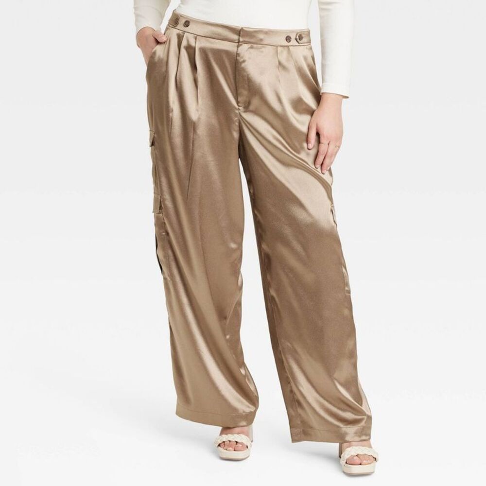 a new day Satin Wide-Leg Pants in Gold